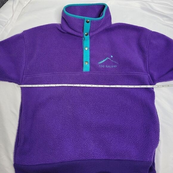 VINTAGE 90s fleece purple Cog Railway quarter button pullover‎ unisex M - Picture 10 of 10